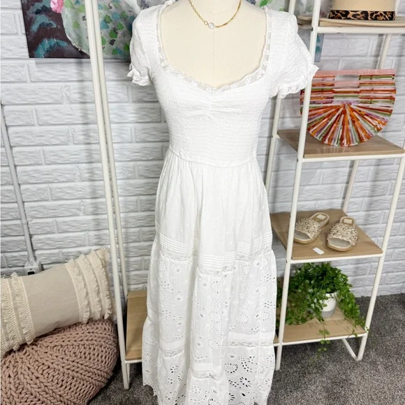 Loveshackfancy Bisolet Eyelet Lace Dress in Optic White